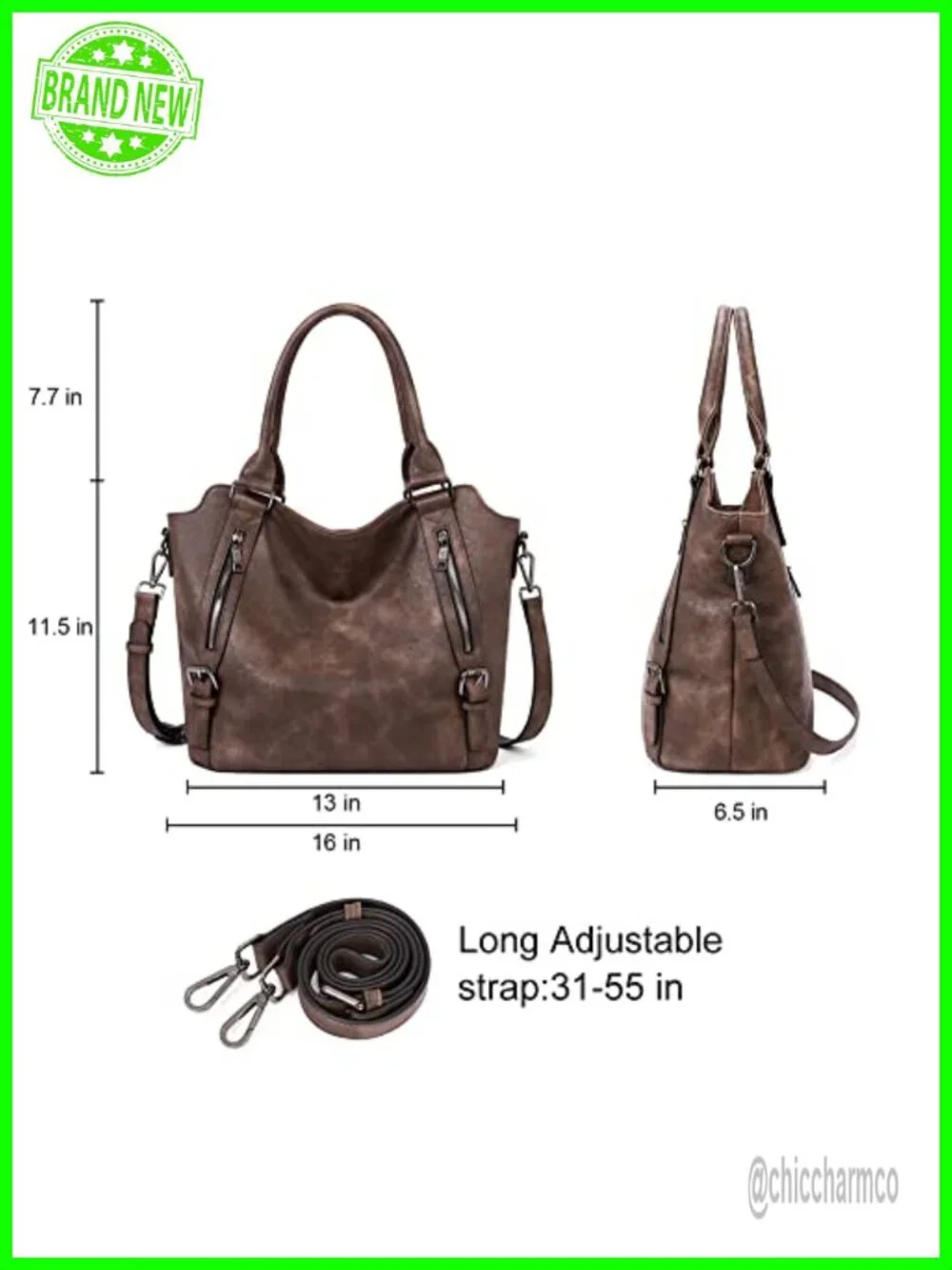 Vegan Leather Large Hobo Bag Multi-Pocket Shoulder Crossbody Purse